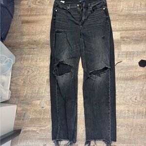 American Eagle Outfitters Black Distressed Straight Leg Jeans